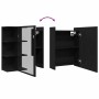vidaXL Spiegelschrank in Schwarz Eichen-Optik mit Tür und Regal, geöffnet und geschlossen dargestellt.