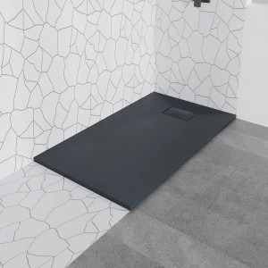 Bad Land SET Duschwanne VIDAR 90x180 Rechteck Schwarz + Walk-In Dusche KETIL Schwarz 140x195 Transparentes Glas + Glaswischer