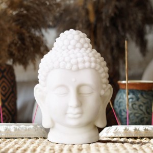 Relaxdays Buddha Kopf PVC Weiß Dekorativ 17 x 12 x 10 cm 150 g