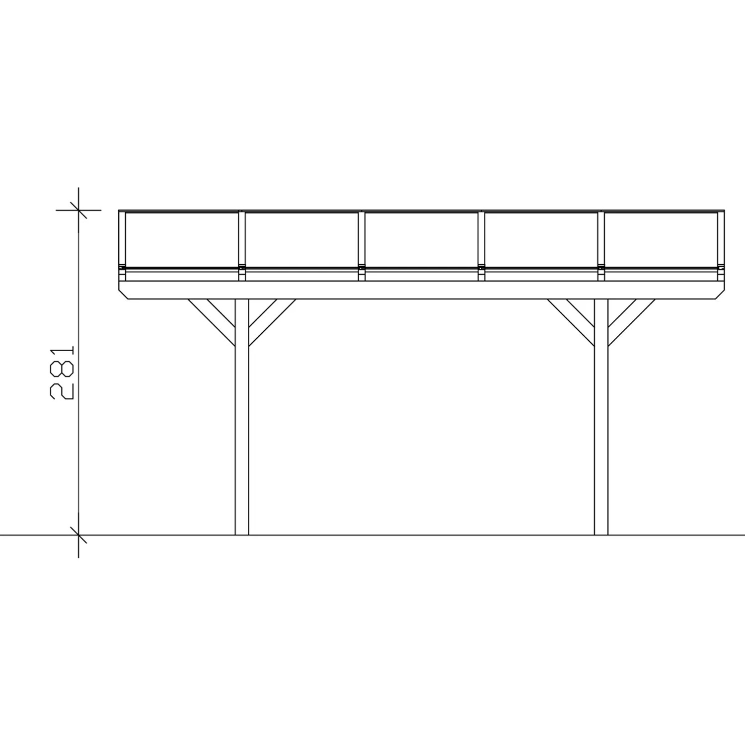 Skizze Carport Westerwald, 570x541 cm, weiße Kopfbänder, Maße 281 cm