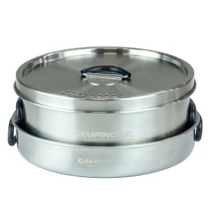Campingaz Trekking-Geschirrset, 3-teilig: Topf, Deckel und Pfanne aus Edelstahl, ideal für Camping.