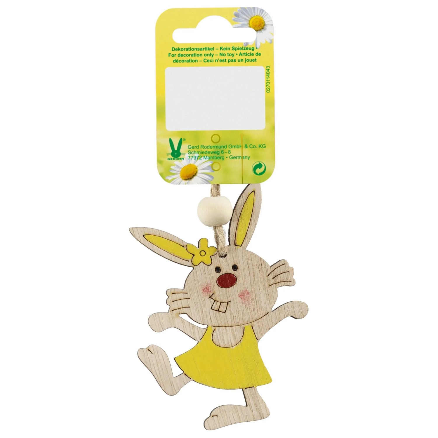 Osterdeko Hase zum Hängen aus Holz 9 cm Gelb