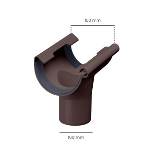 Dunkelbrauner Inefa PVC Einhangstutzen NW 150/DN 100 für halbrunde Dachrinnen zur Dachentwässerung.