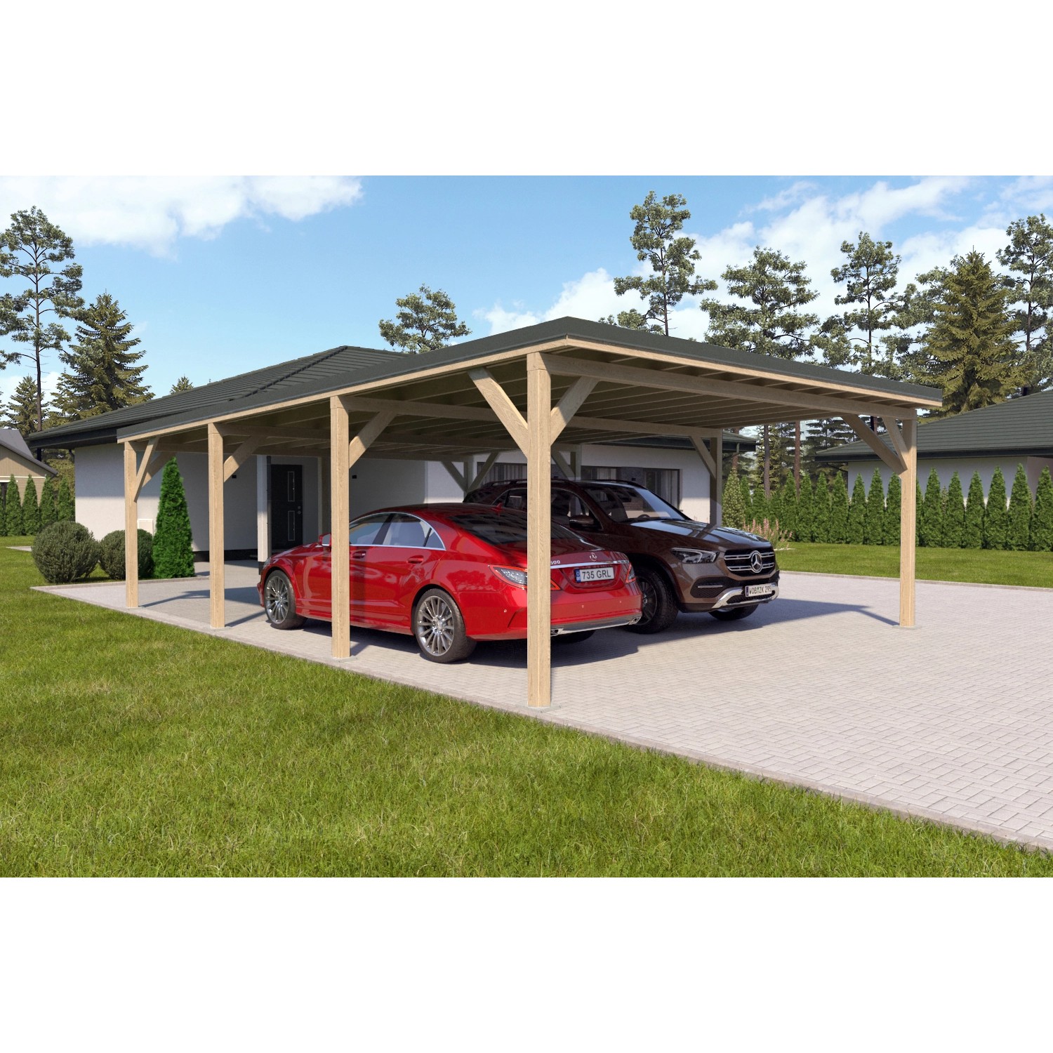 Holzbrüder Carport Ralf 52m² Natur-Dornengrün günstig online kaufen
