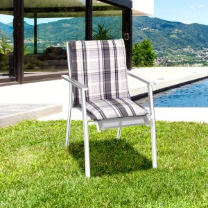 Beige Karo Sitzauflage Atika im 4er-Set für Niedriglehner Gartenstühle.