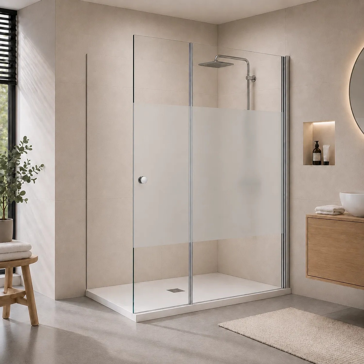 Onbath's Duschwand aus Glas 50+70 cm mit Schwenkbarem Spritzschutz  6 mm, Chrom
