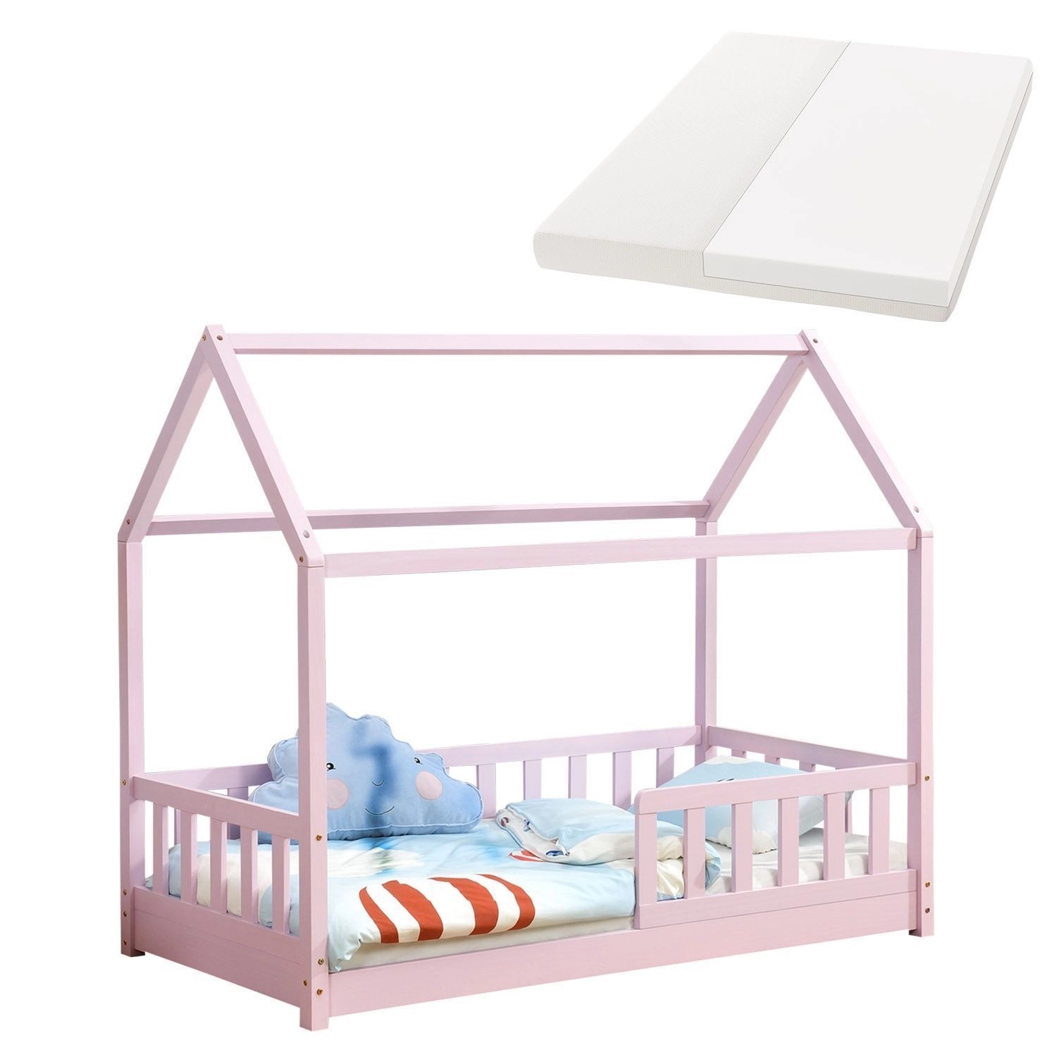 Juskys Kinderbett Marli 80 x 160 cm mit Matratze Rosa
