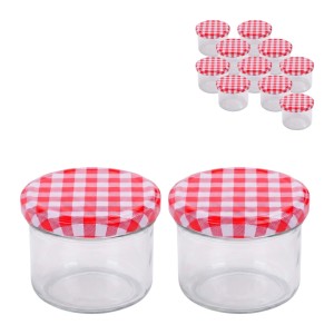 Relaxdays Einmachgläser Glas Stahl Transparent Rot Weiß Twist-Off Luftdicht 12er Set 220 ml 6,5 cm x 8,5 cm 0,18 kg
