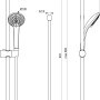 Ideal Standard Ceraflex Armaturenpaket mit Brausearmatur in Chrom, technische Zeichnung.