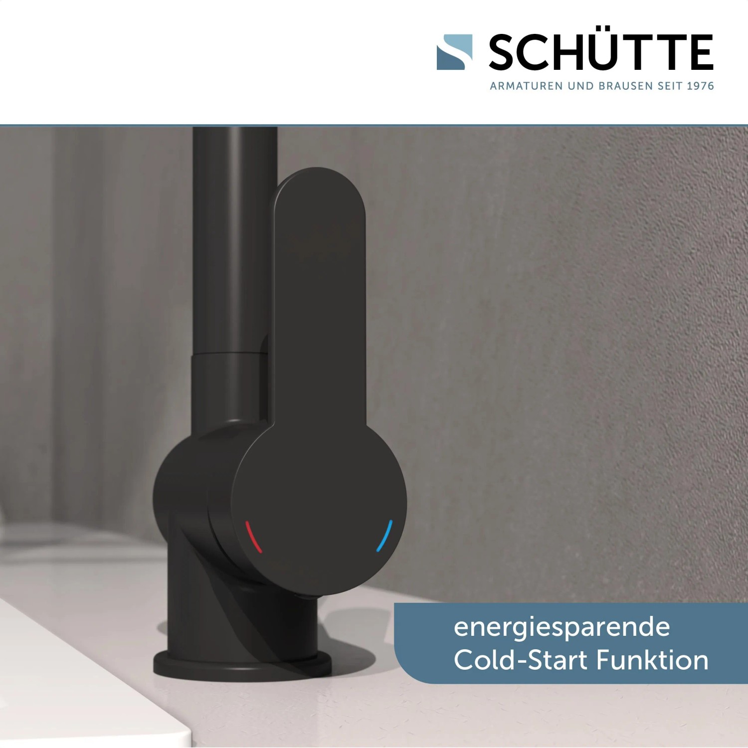 Schwarze Schütte Spültischarmatur London mit Ausziehbrause und Cold-Start Funktion.
