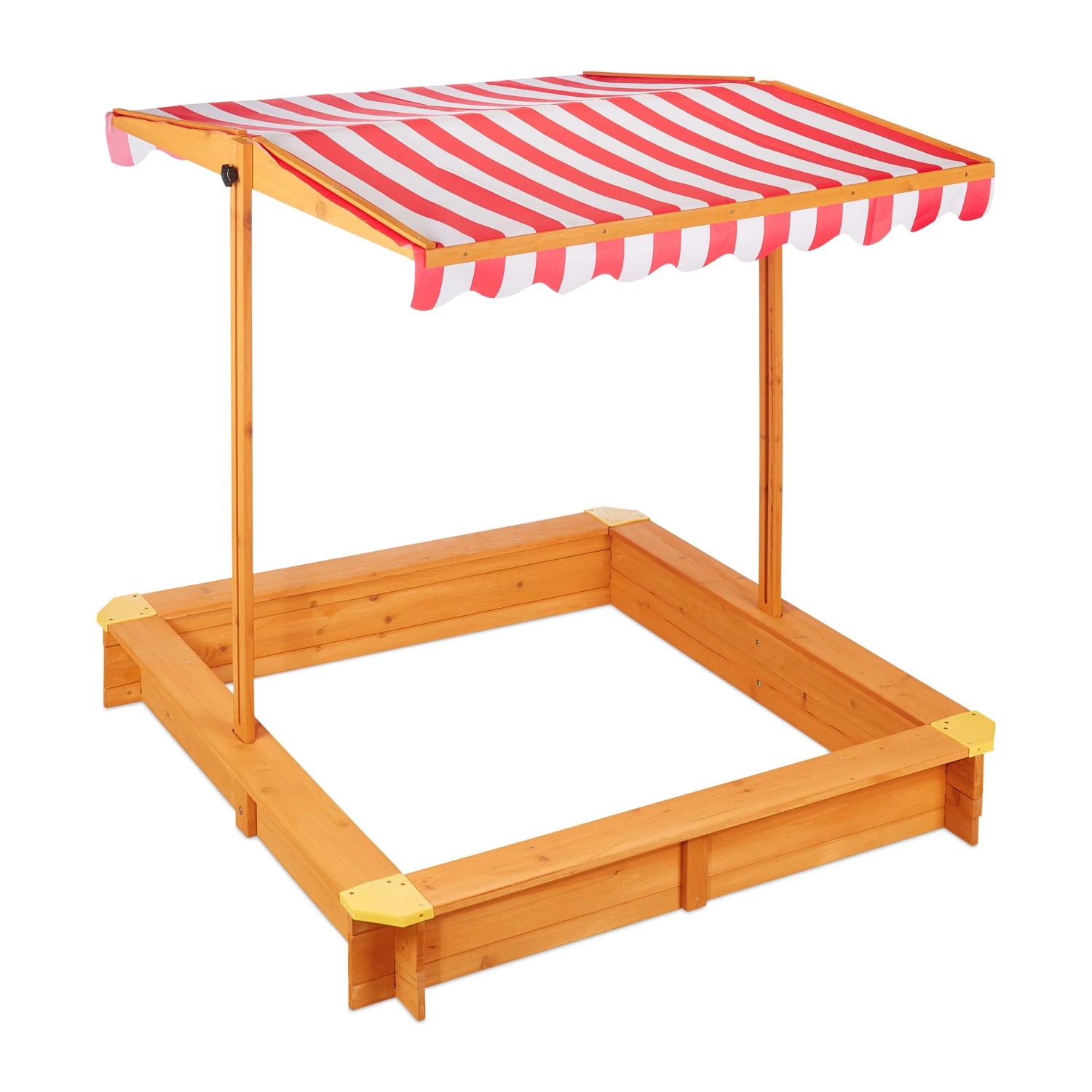 Relaxdays Sandkasten Tannenholz Natur mit Dach Höhenverstellbar 117 cm x 117 cm x 117 cm