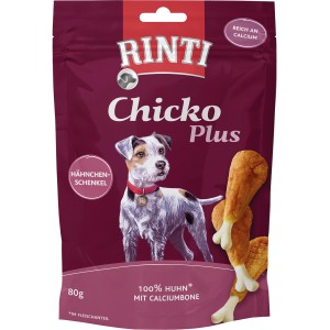 Rinti Chicko Plus Hähnchenschenkel, 80g, Hunde-Natursnack aus 100% Huhn mit Calcium.