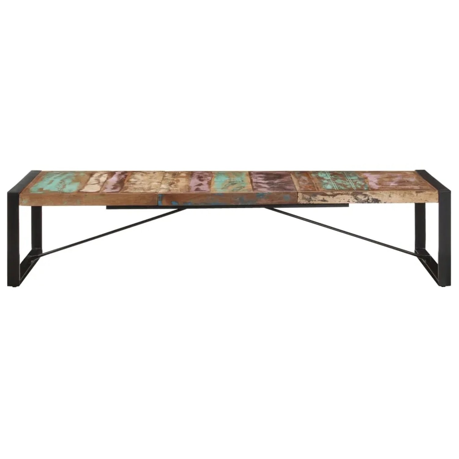 vidaXL Couchtisch aus Altholz massiv, 180x90 cm, mit Stahlgestell für das Wohnzimmer.