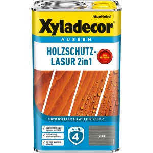 Xyladecor Holzschutz-Lasur 2in1 Grau, 2,5 Liter Dose für Holzschutz im Außenbereich.
