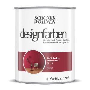 Schöner Wohnen Designfarbe Gefühlvolles Herzensrot, 1 Liter Dose, matte Wandfarbe.