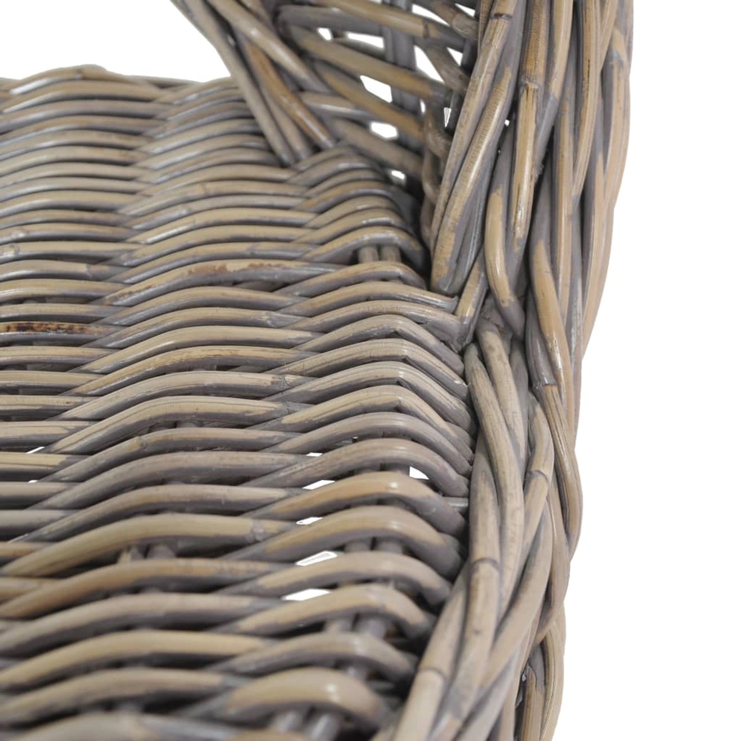 Detailansicht des grauen Kubu-Rattan Sessels von vidaXL, geflochtene Struktur.