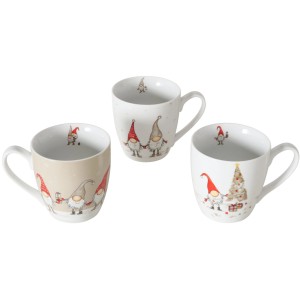 Boltze Xmas Jumbobecher Snorre, 3-fach sortiert, mit weihnachtlichen Zwergenmotiven.