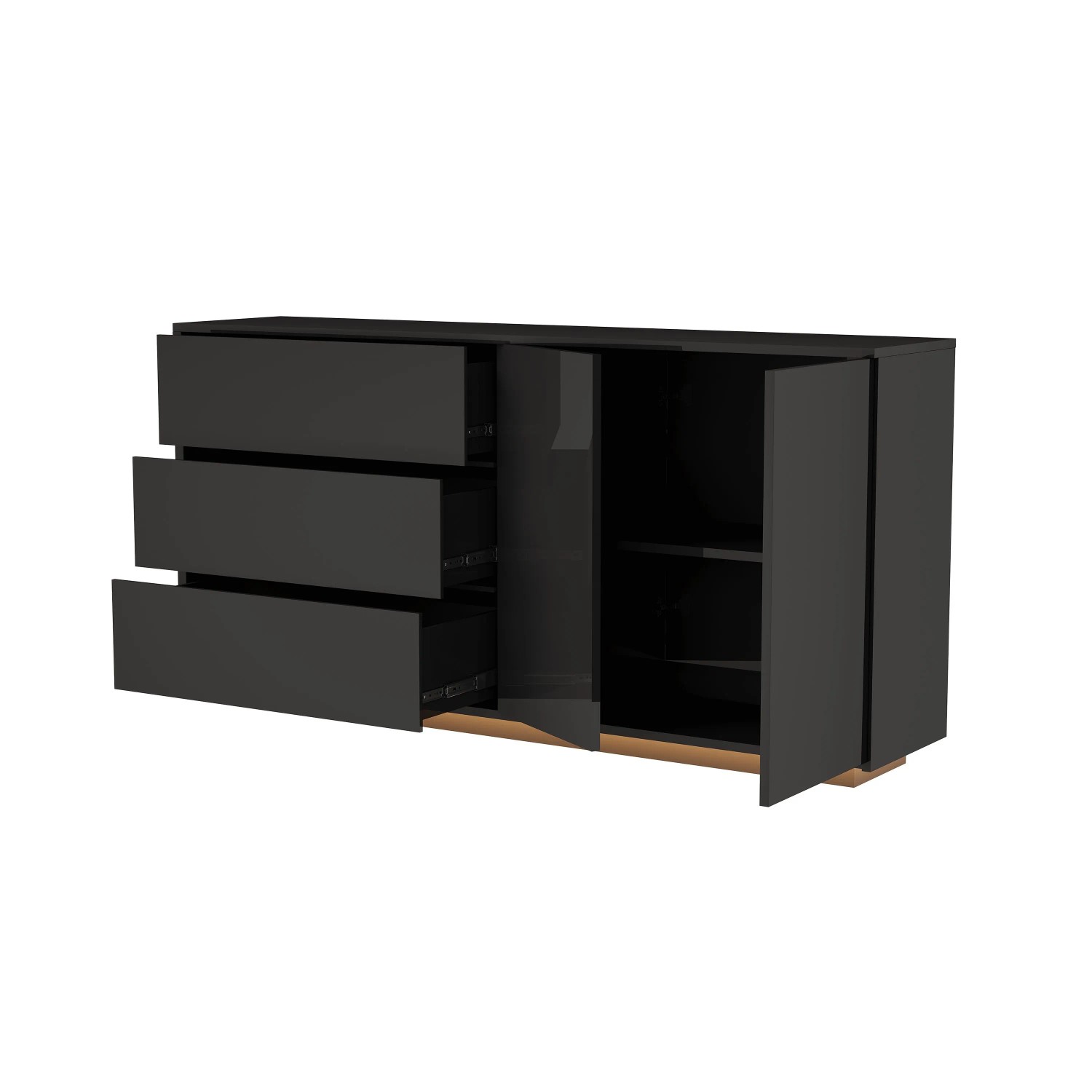 PXloue Kommode in Schwarz mit Schubladen und Verstellbare LED für Schlafzimmer/Wohnzimmer