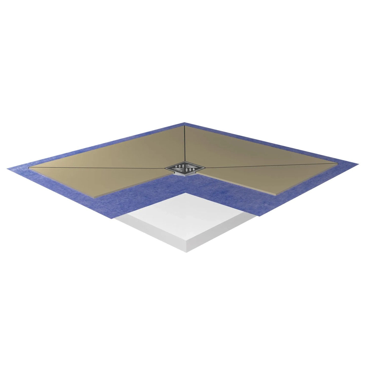 Bodenebenes, rechteckiges Duschboard 120x120 cm mit waagerechtem Ablauf. Barrierefreie Dusche.