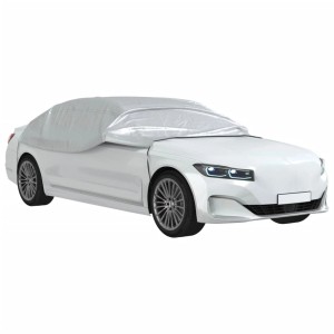 Silberne Autoabdeckung Halbgarage XL von vidaXL schützt Auto vor Frost und UV-Strahlen.