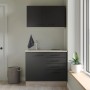 Flex-Well Miniküche Capri, 100 cm, Schwarz Matt/Eiche: Singleküche mit Spüle und Kochfeld.