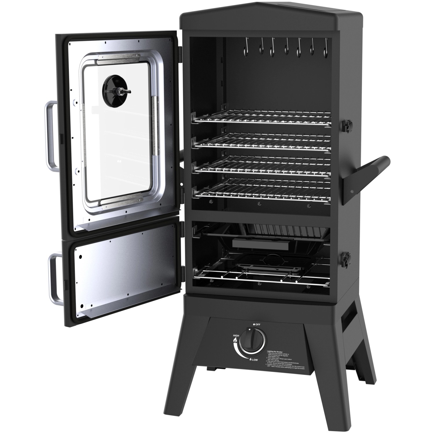 El Fuego Gasgrill/Smoker Portland W2, schwarz, mit Glasfenster und mehreren Rosten.