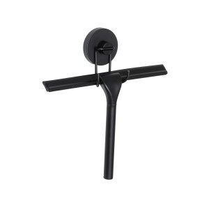 Wenko Duschabzieher Vacuum-Loc, schwarzer Badezimmerwischer mit Halterung zur Wandmontage.