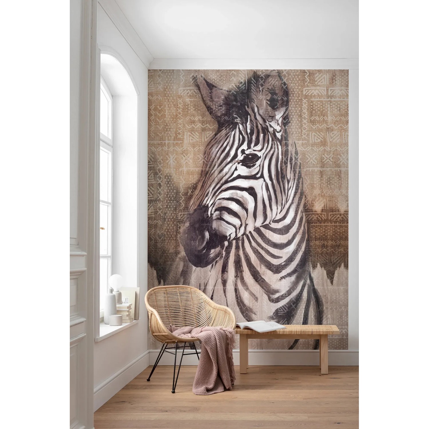 Komar Vliesfototapete Zebra, 200x250 cm, mit Zebra-Motiv im Wohnraum.