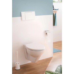 Weißes, erhöhtes Wand-WC-Set Calmwaters Modern Plus mit spülrandlosem Design und WC-Sitz.