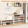 Costway 5-stufiger, stapelbarer Schuhschrank aus Holz, weiß, mit Schuhen und Deko.