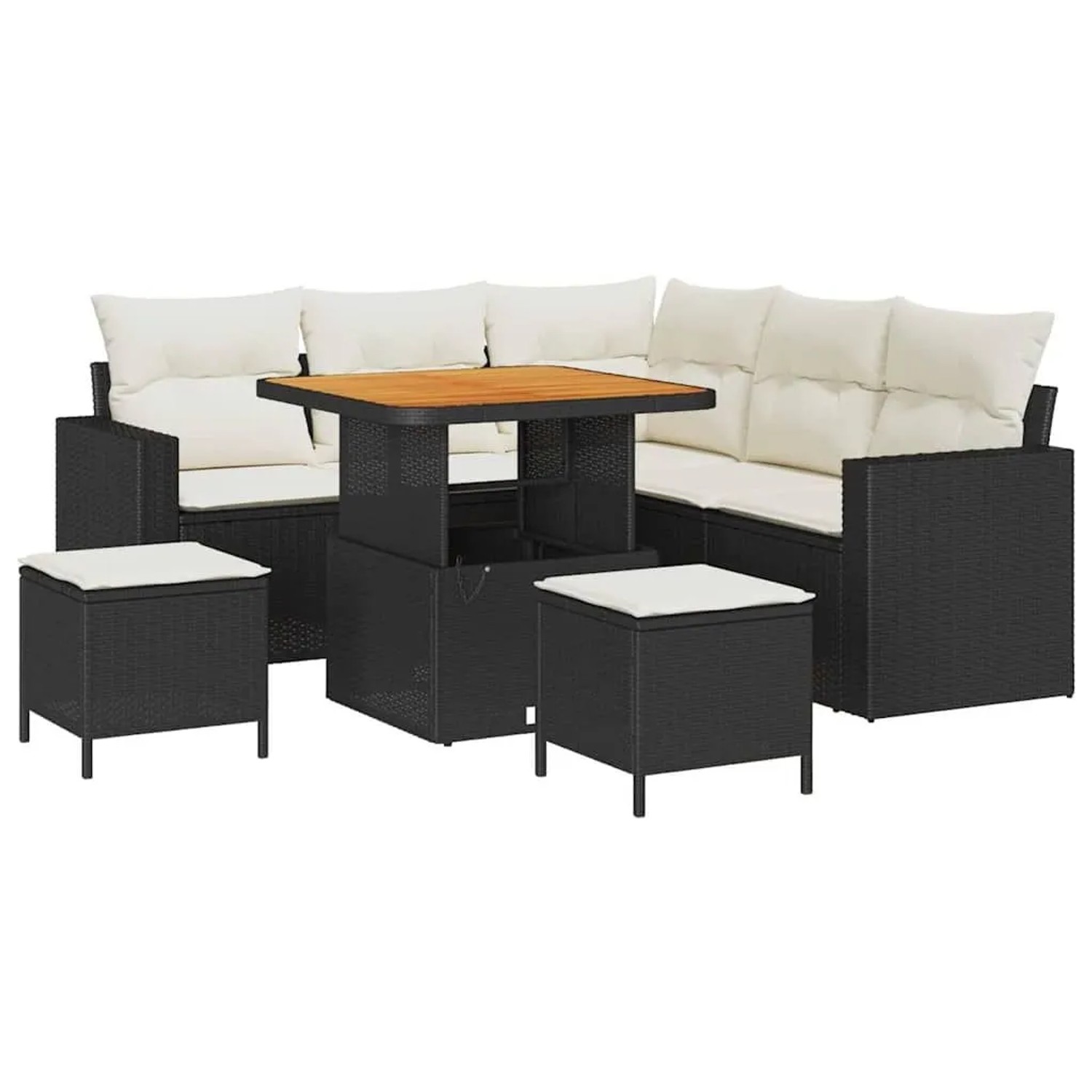 vidaXL Gartensofa-Set mit Kissen 9 Stk Schwarz und Creme Poly-Rattan 336356 günstig online kaufen