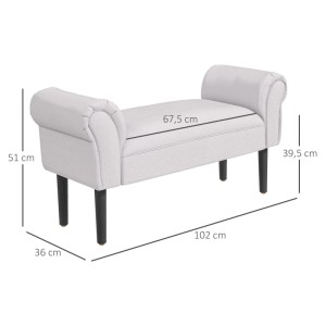 Gepolsterte HOMCOM Sitzbank aus grauem Segelstoff mit gerollten Armlehnen und schwarzen Beinen, 102x36x51 cm.