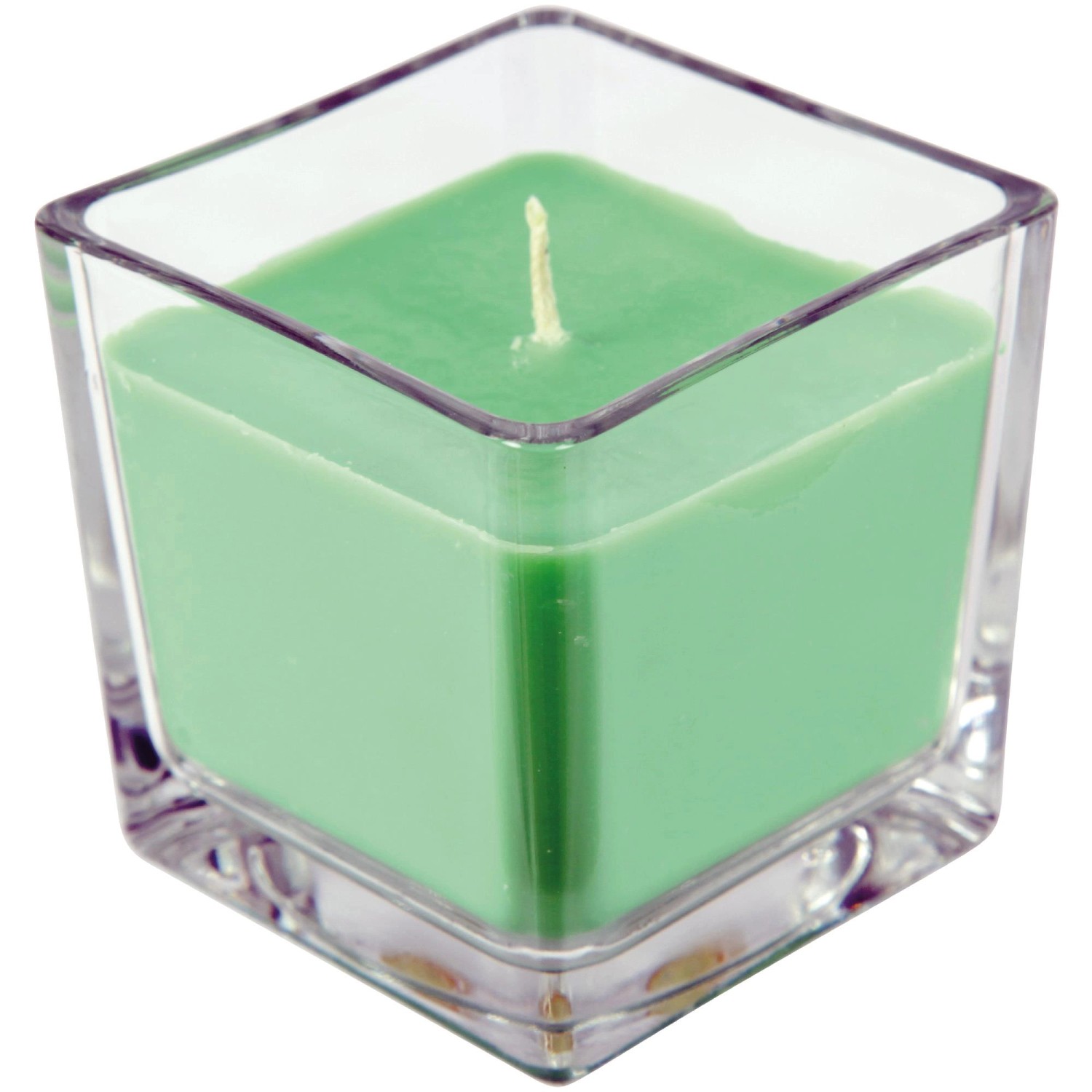 Grüne Duftkerze im Glas mit Ostermotiv (Hase & Ei), viereckig, 50h Brenndauer.