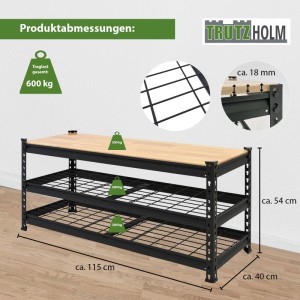 TRUTZHOLM Schuhregal mit 3 Ebenen, Metall, Holzplatte, ideal zur Schuhaufbewahrung.