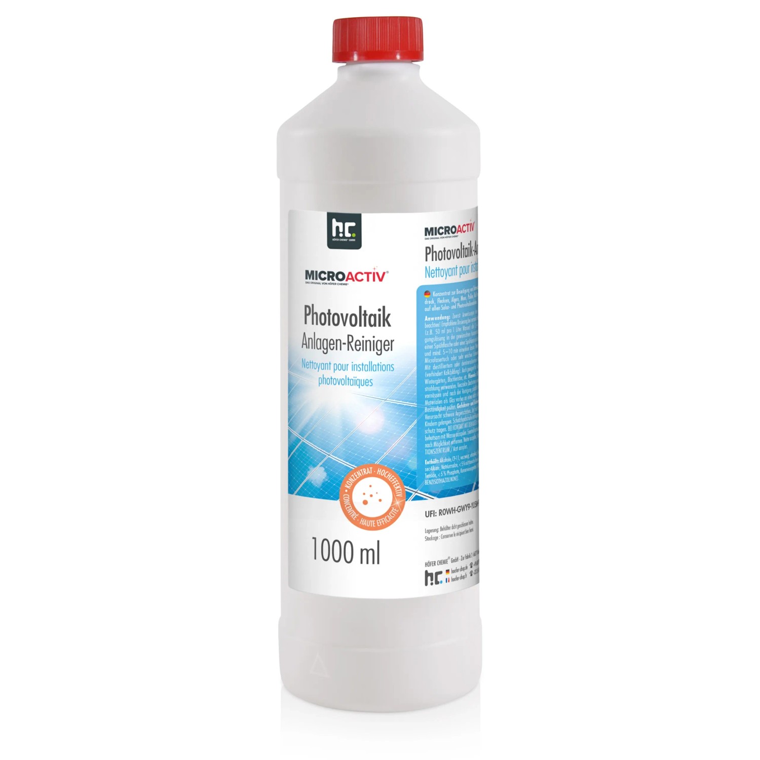 Microactiv Photovoltaikanlagen Reiniger, 1 Liter Flasche für die Reinigung von Solaranlagen.