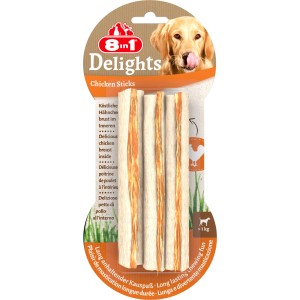 8in1 Delights Kausticks mit Hähnchen, 3 Stück. Leckerer Kausnack für Hunde zur Zahnpflege.