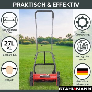 STAHLMANN Spindelmäher RoyalCut 30 mit Fangkorb für präzisen Rasenschnitt.