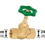 Messing Durchgangsventil (Rp 3/4) mit grünem Handrad zum Regulieren von Wasserleitungen.