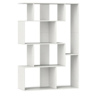 Costway Geometrisches Holzregal Bücherregal, weiß, 4-stöckig mit 6 Fächern. Modernes Design.