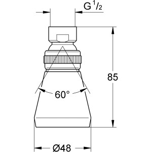 Technische Zeichnung Grohe Relexa Plus 50 Kopfbrause mit Maßangaben.