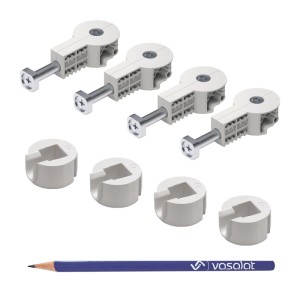 vasalat Arbeitsplattenverbinder Set M8x64 mm, weiß, mit Gegenstücken und Bleistift für Möbel.