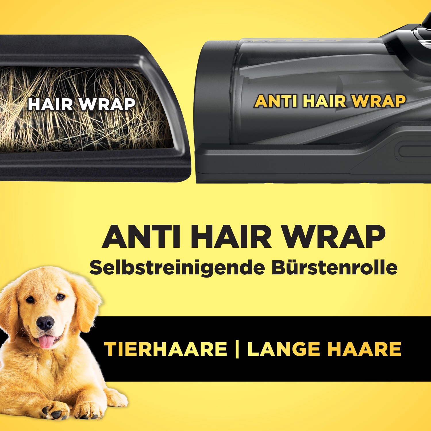 Shark Stielsauger: Bürstenrolle mit Anti-Haar-Technologie für Tier- und lange Haare.