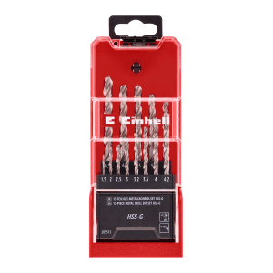 Einhell Metallbohrer-Set HSS-G, 13-teilig im roten Kasten, Bohrer von 1,5 bis 6,5 mm.