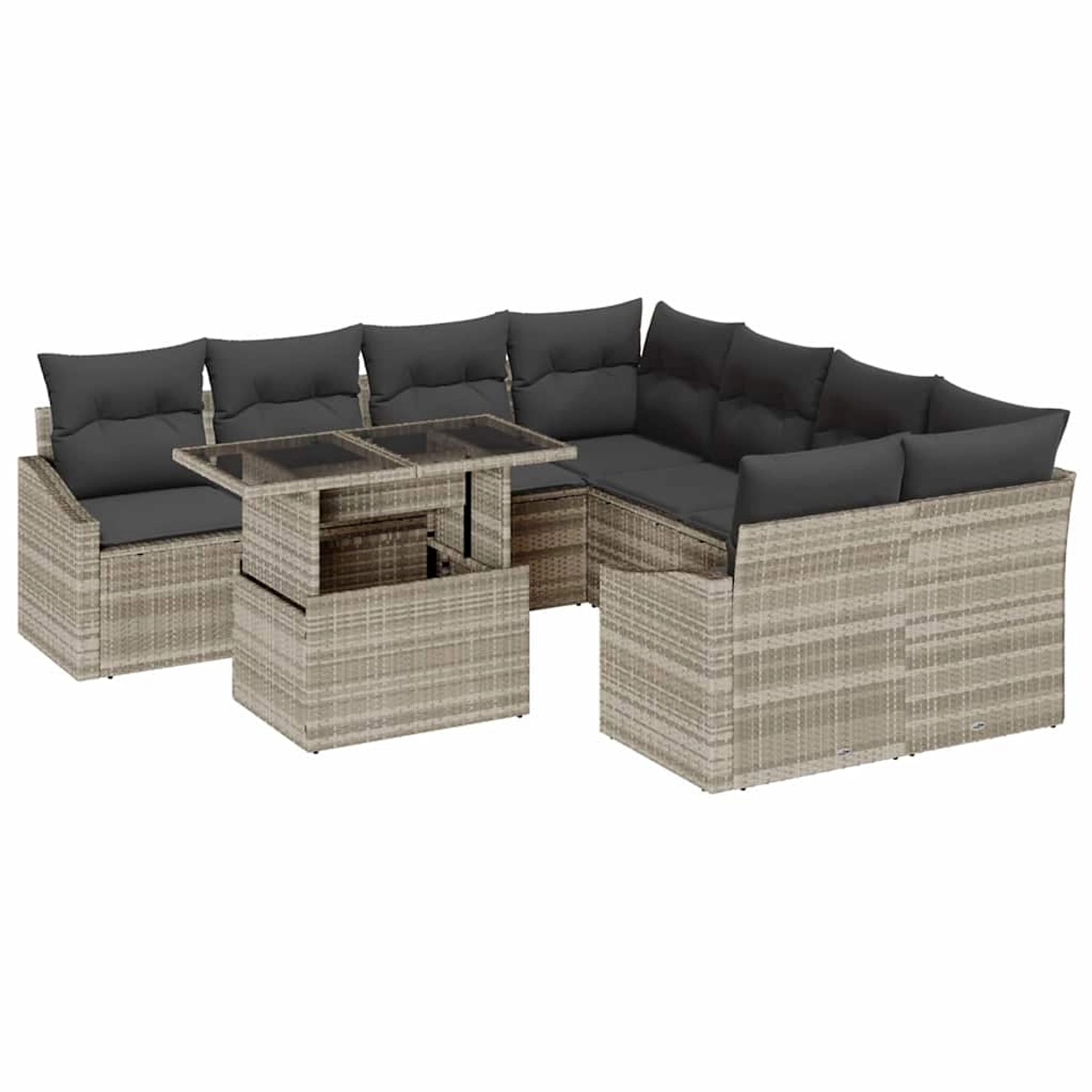 vidaXL 9-Tlg Garten-Sofagarnitur mit Kissen Hellgrau Poly Rattan 3357715 günstig online kaufen