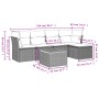 Beige 6-tlg. Garten-Sofagarnitur aus Polyrattan mit Kissen und Tisch, ideal für Terrasse und Garten.