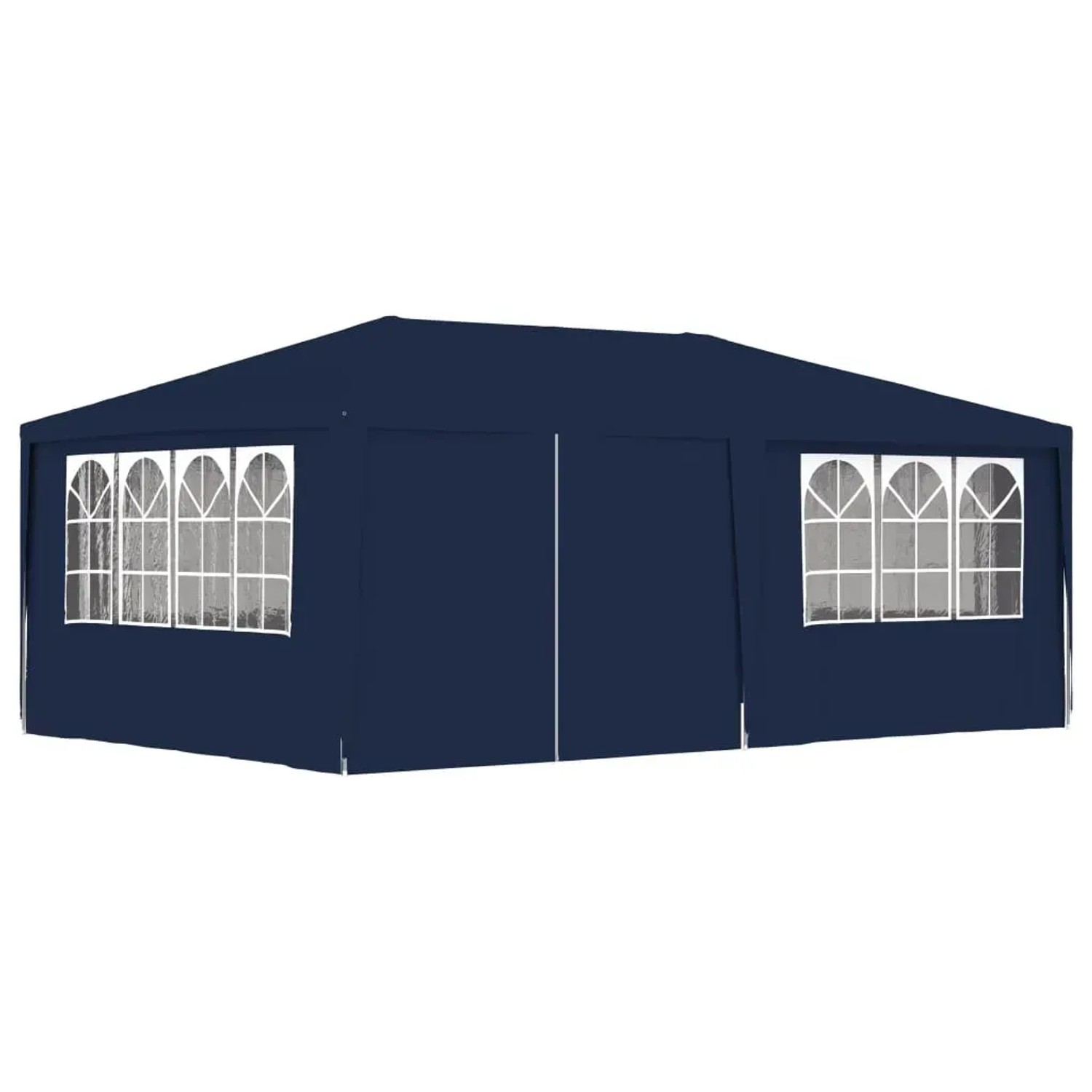 Blaues Profi-Partyzelt 4x6 m mit Seitenwänden und Fenstern.