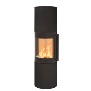 Schwarzer H&M Germany Kaminofen MONO 3.0 XL aus Stahl mit Panorama-Sichtscheibe.