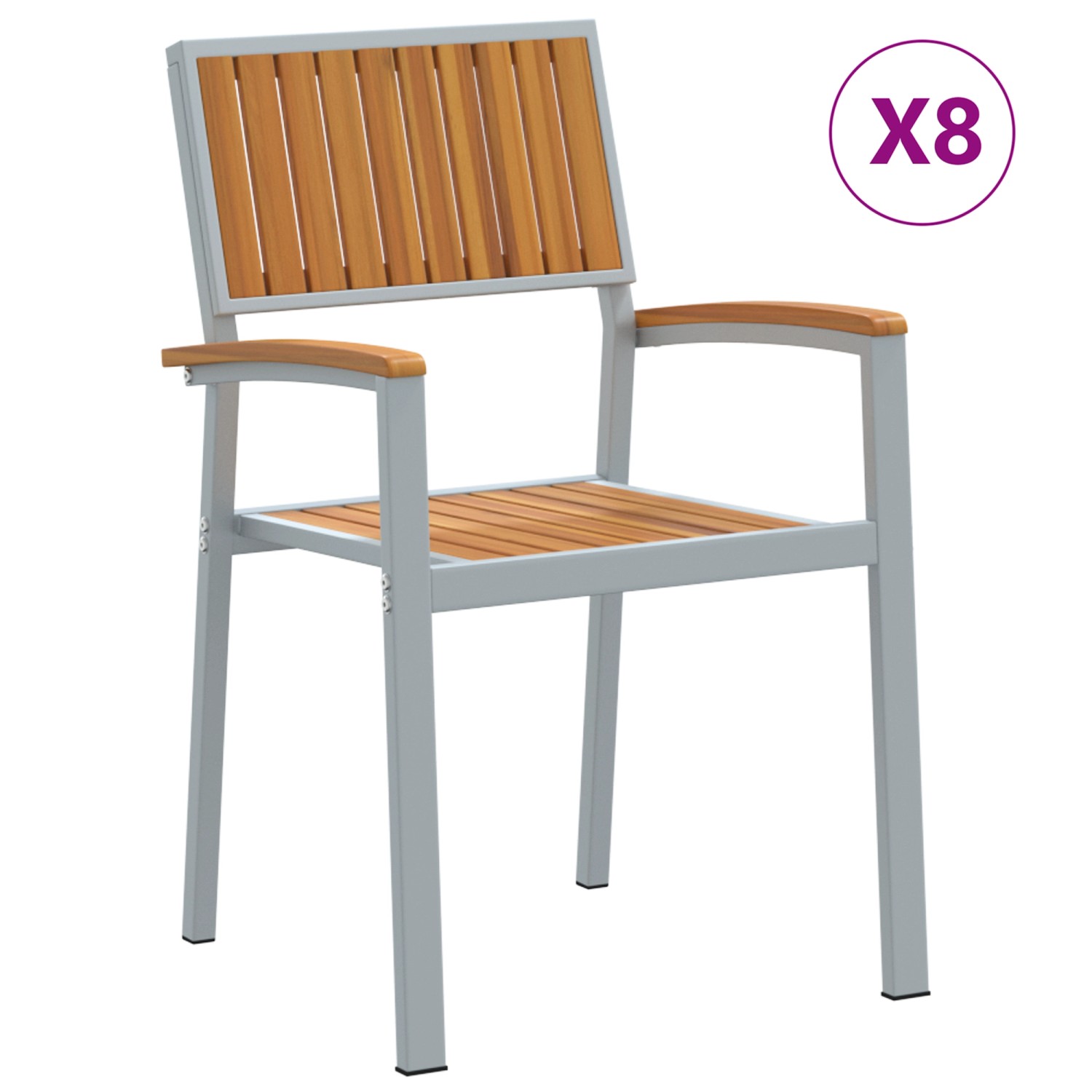 vidaXL Gartenstühle 8 Stk Stapelbar Grau Stahl & Massivholz Akazie 3284396 günstig online kaufen