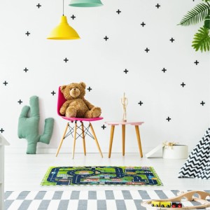 Bunte Relaxdays Puzzlematte Straße aus Schaumstoff, 114x86 cm, im Kinderzimmer.