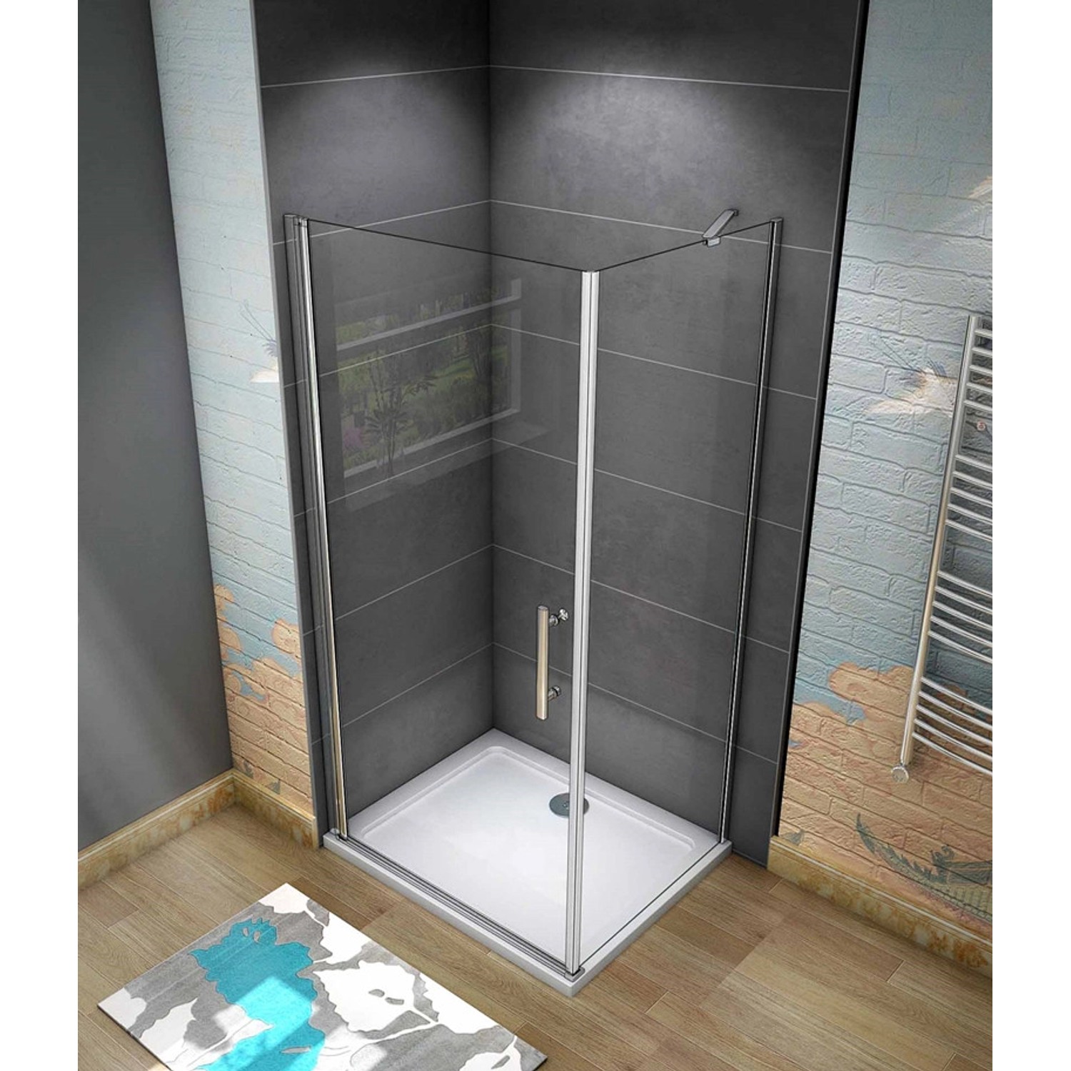 Duschparadies Duschkabine Eckeinstieg 90 x 90 cm Höhe 185cm Pendeltür Schwingtür 6mm NANO Glas Eckdusche Duschtür x Seitenwand_3